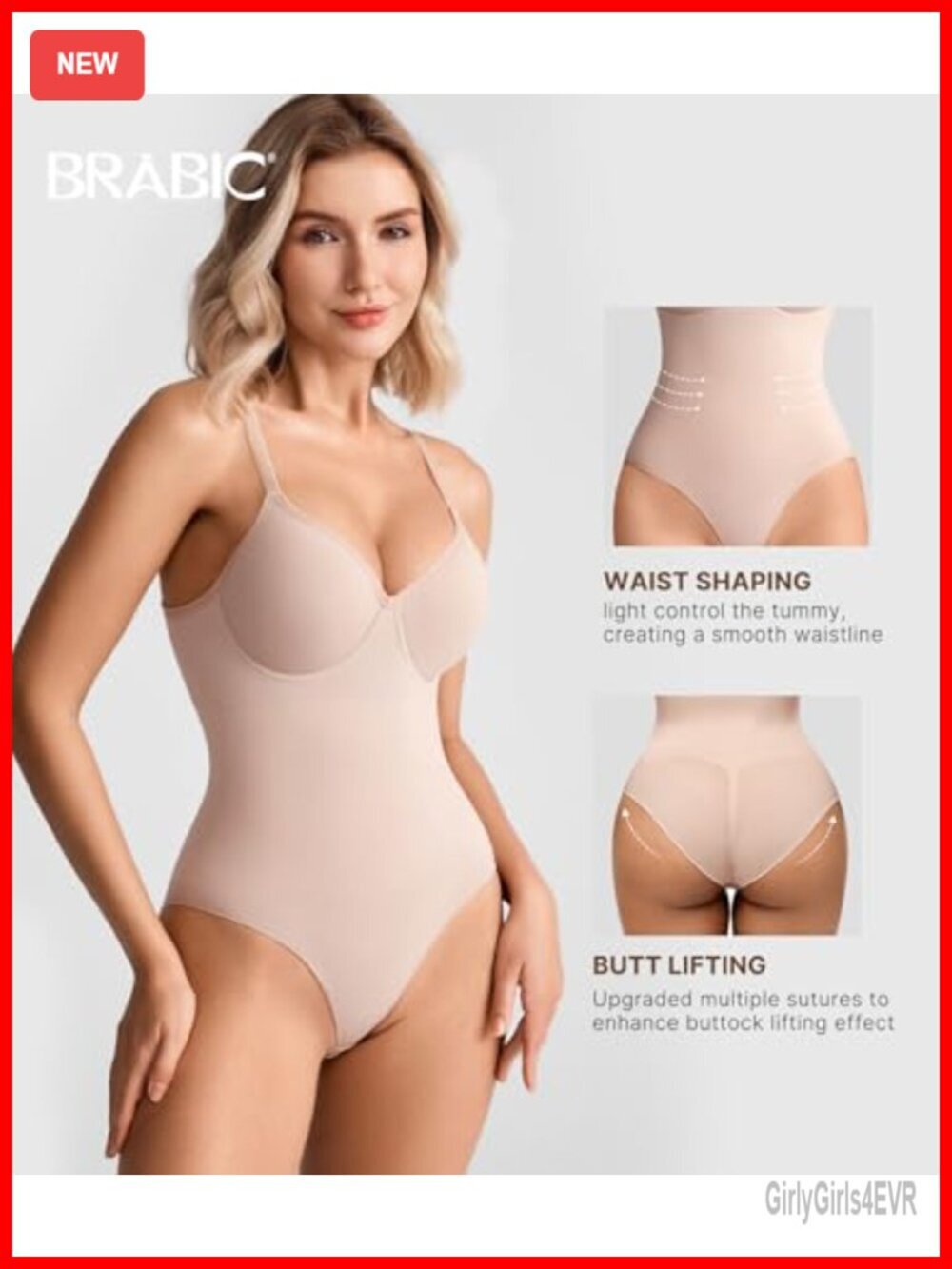 Tummy Control Shapewear Bodysuit Seamless Backless V-Neck Built-in Bra - Picture 5 of 7